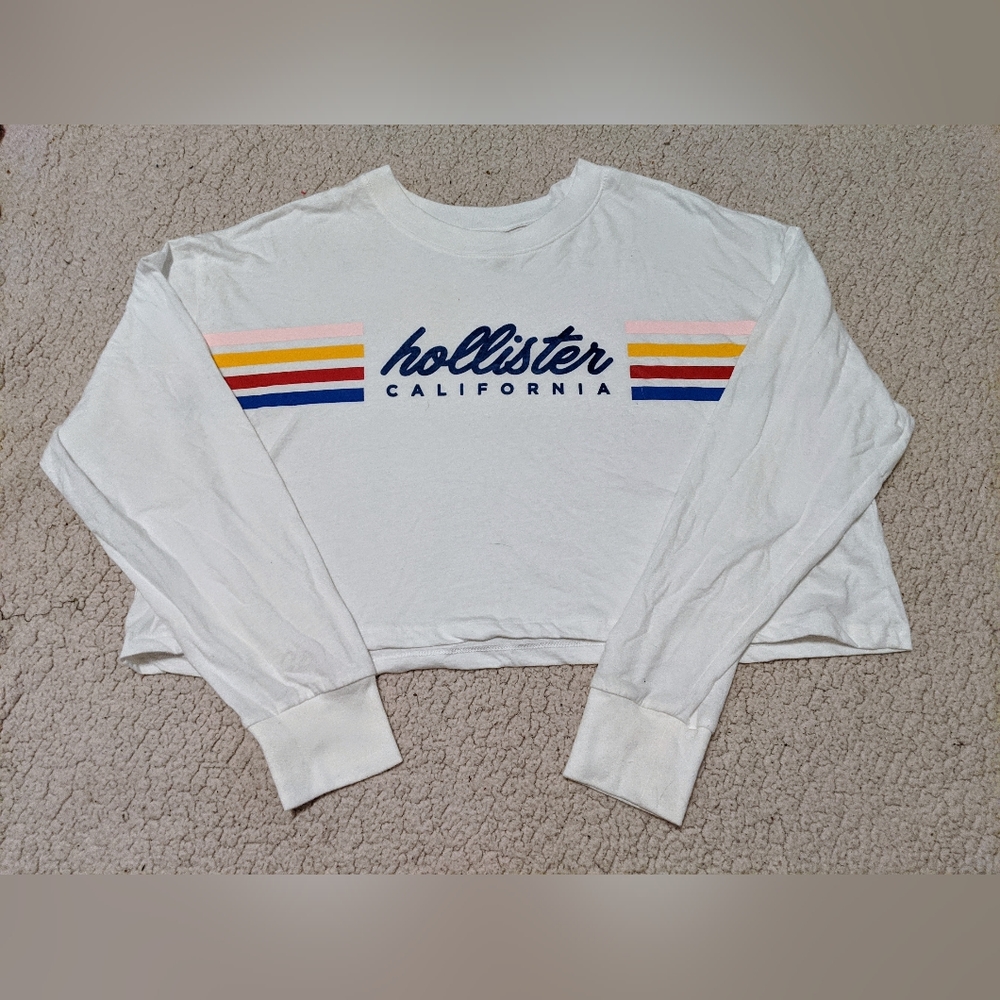 Hollister Oversized White Long Sleeved Crop Top size S Beachy